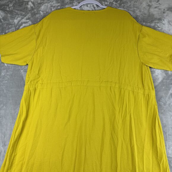 Good Luck Gem Oversized Dress Women's XL Mustard Yellow Tie Front Pockets (0726) - Picture 8 of 12